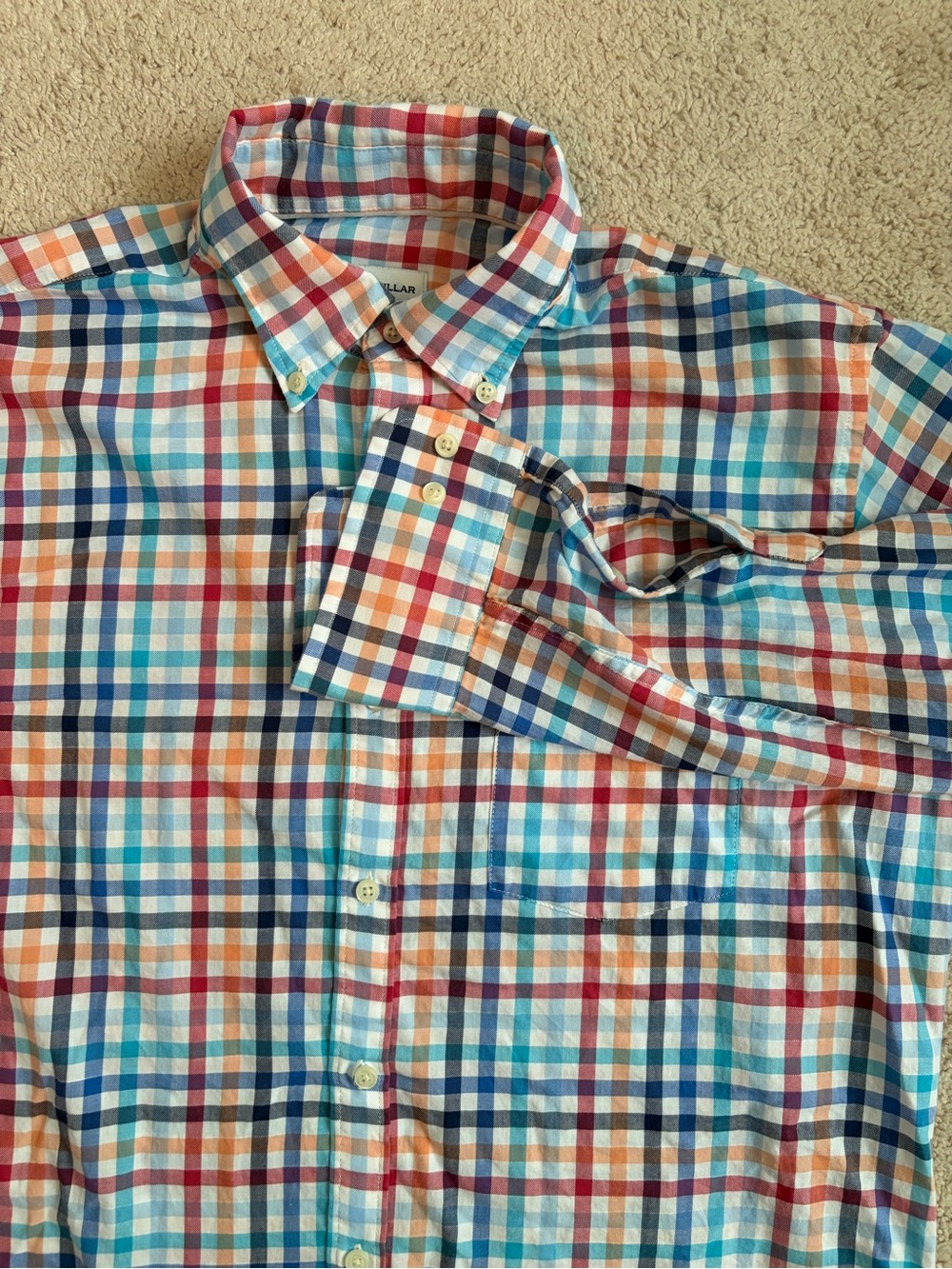 Peter Millar Mens Button Down Collared Bright Color Plaid Shirt 100% Cotton Sz M
